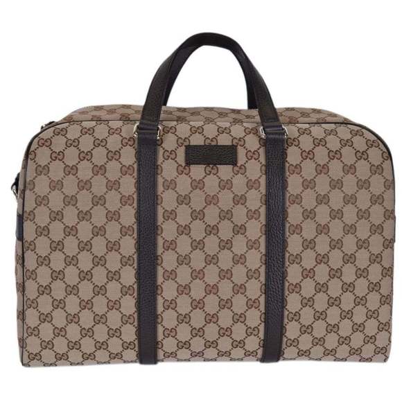 Gucci Large GG Logo Beige Canvas Brown Leather Strap Duffle - Picture 1 of 7
